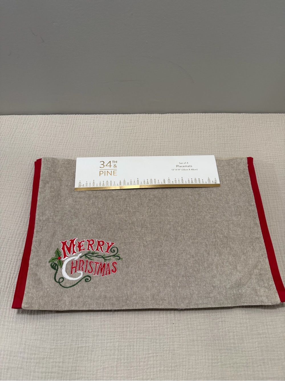 Merry Christmas Embroidered Placemat - Red Trim